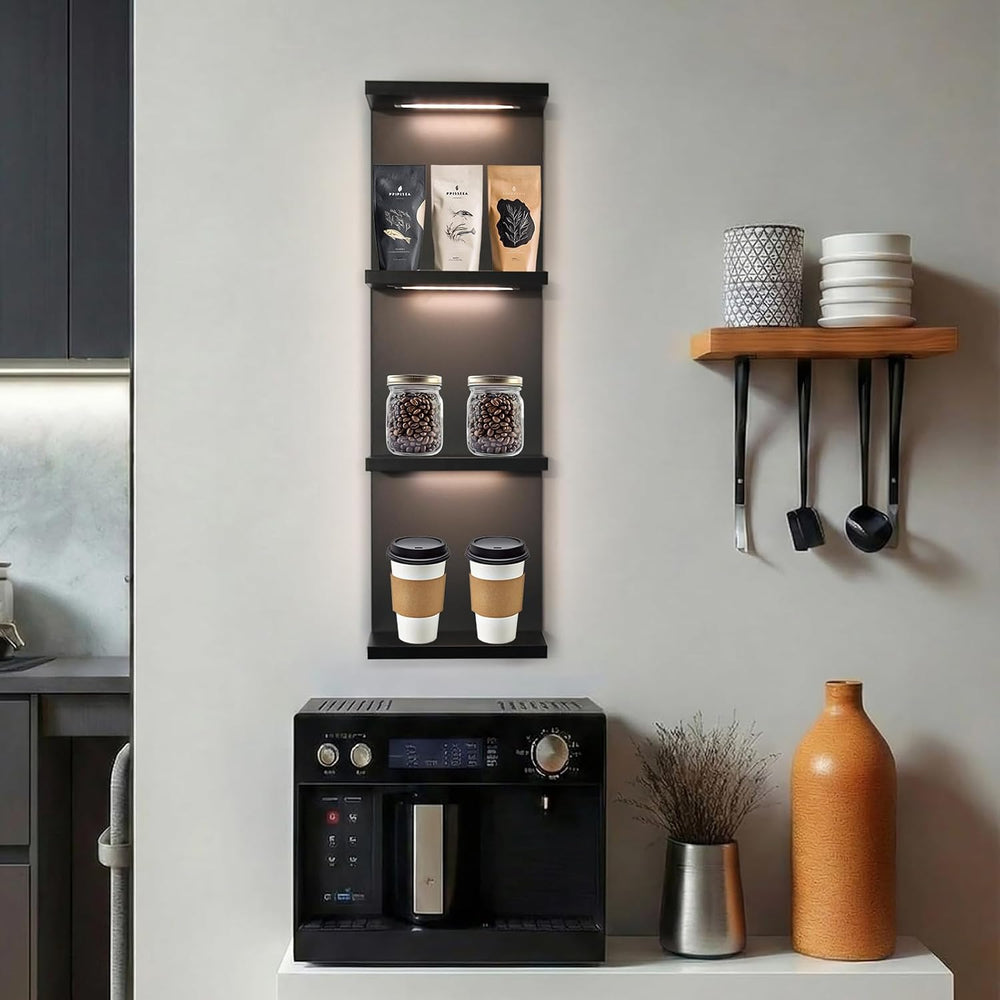 4 Tier LED Wall Shelf, Black