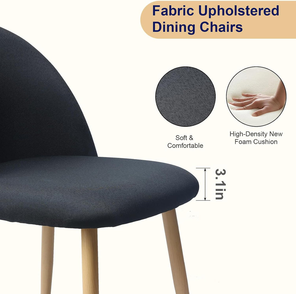Dining Chairs Set of 2 Black Linen Fabric Kitchen Side Chair Accent