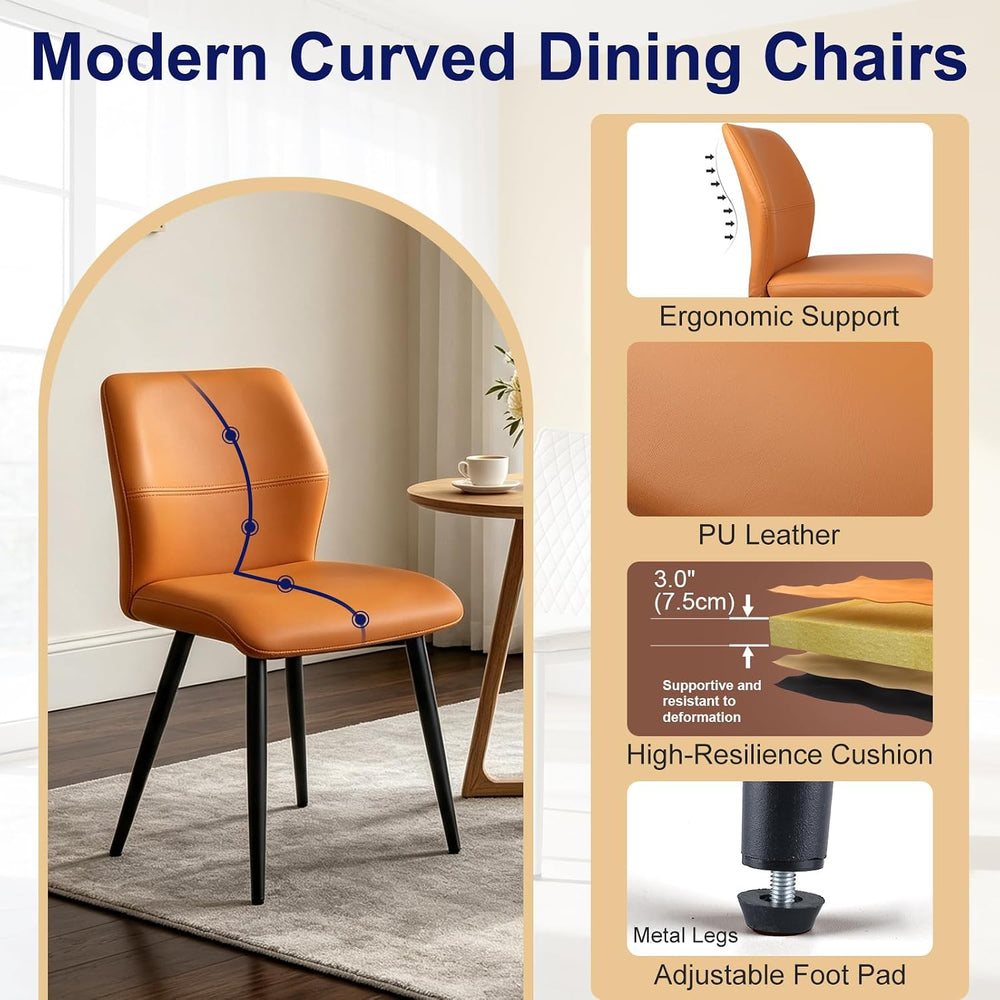 Leather Dining Chairs Set of 2, Modern Kitchen Chairs with Black Metal Legs