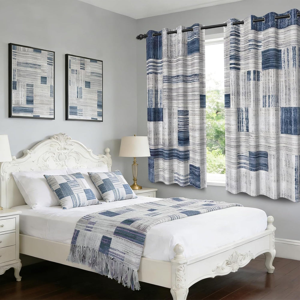Blue Abstract Room Darkening Curtains 63 Inches Long, 90% Blackout Gray Rust ...