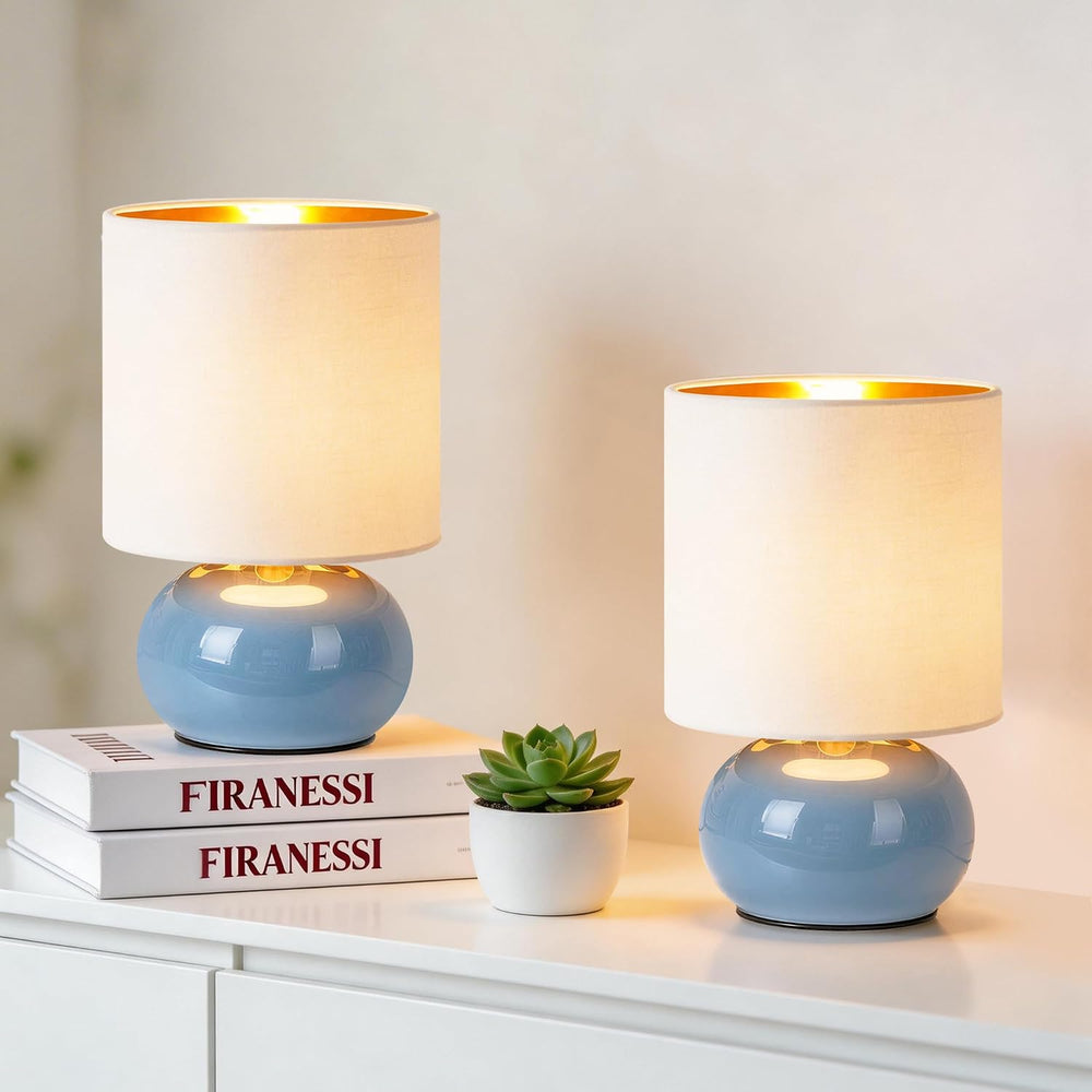 Hamucd Ceramic Table Lamps Set of 2, Modern Classic Bedside Lamps for Nightst...