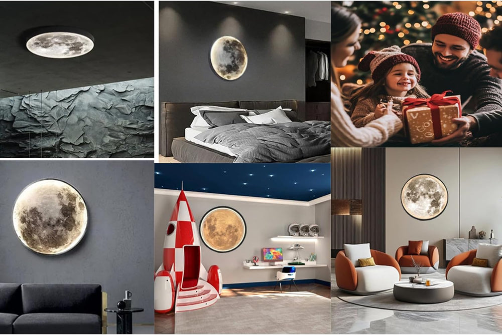 Dimmable Moon Wall Sconce Plug in Modern LED Wall Light, Black, 12"