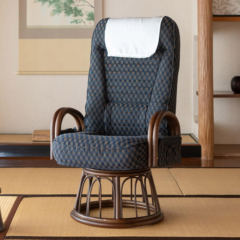 EMOOR Tatami Chair Japanese-Style Swivel Chair RYOKAN (Navy), Natural Rattan ...