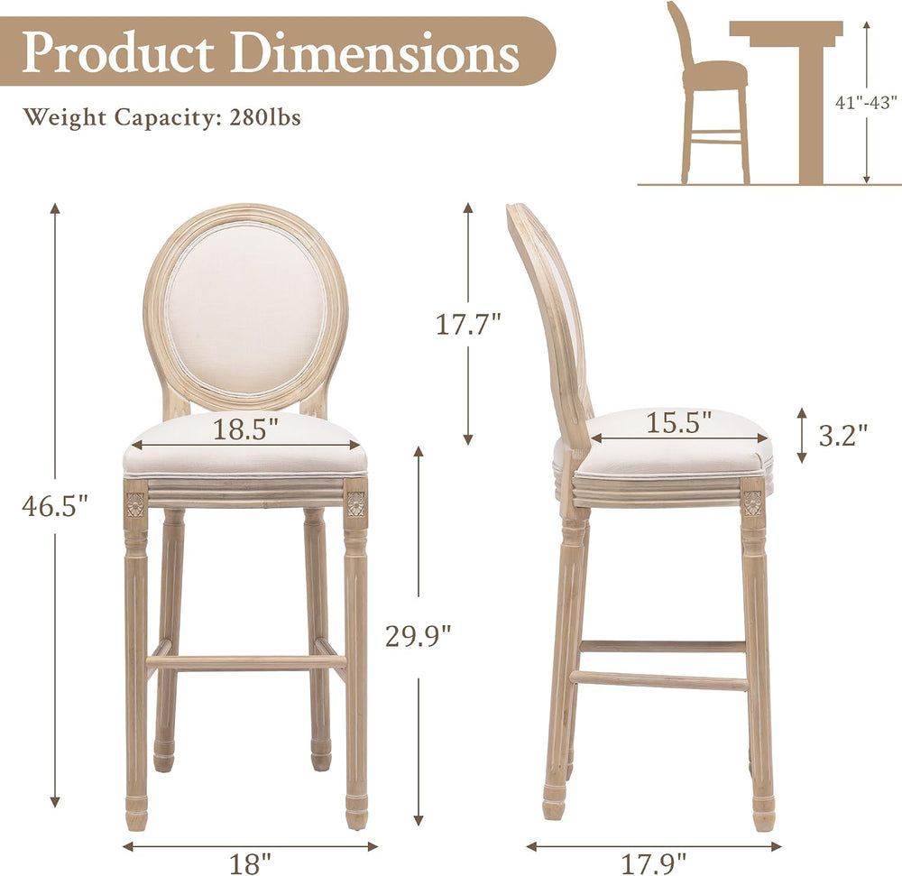 French Country Bar Stools, 30" Farmhouse Counter Height Chairs