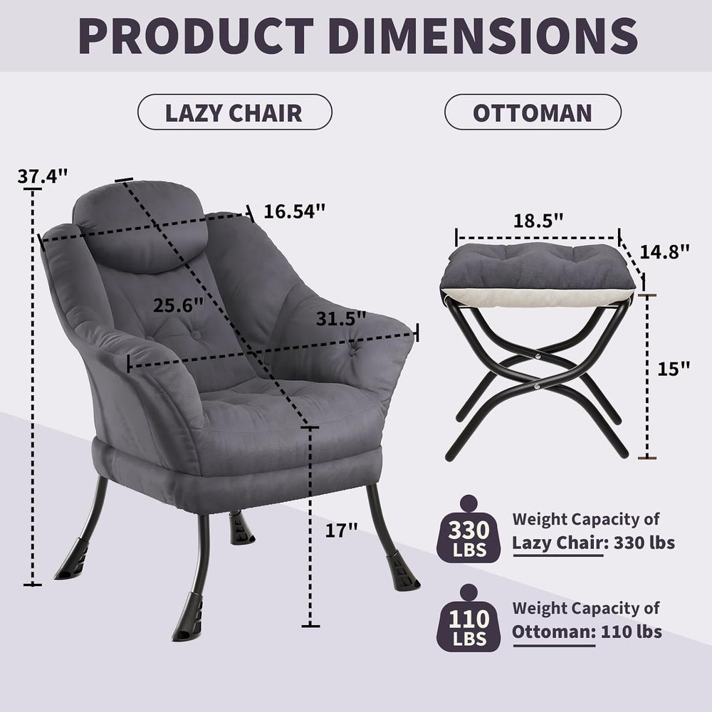 IDEALHOUSE Lazy Chair with Ottoman - Modern Living Room Chairs for Small Spac...