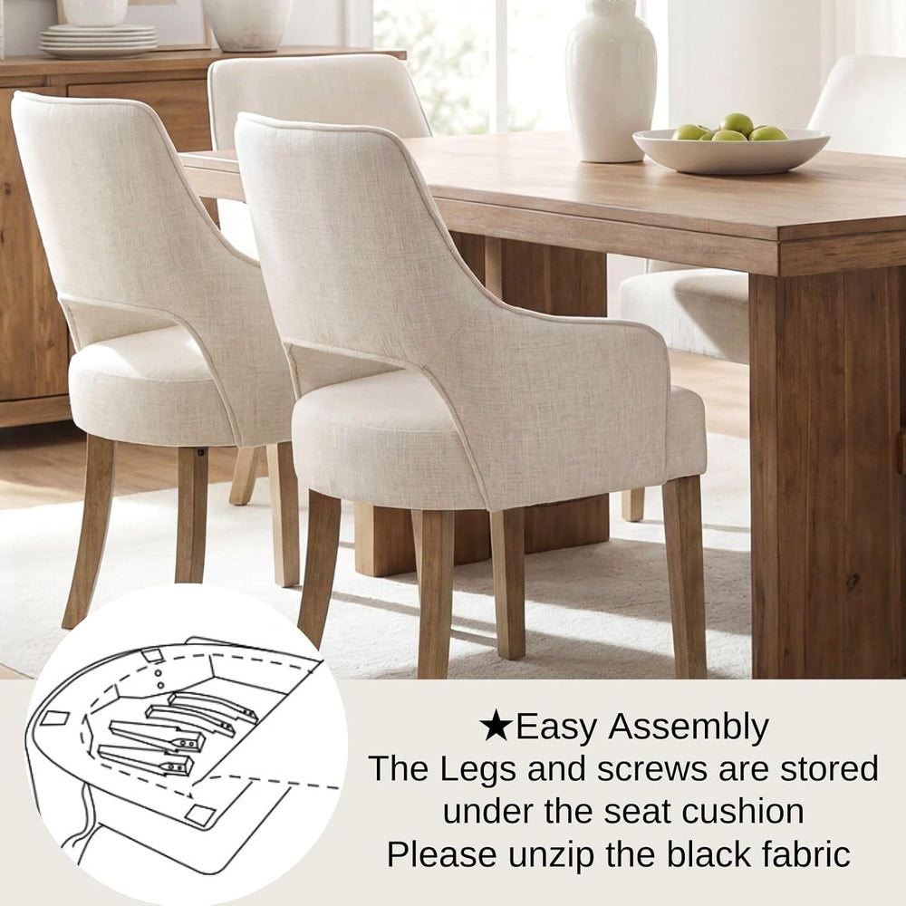 Linen Upholstered Dining Chairs Set of 2 with Arms
