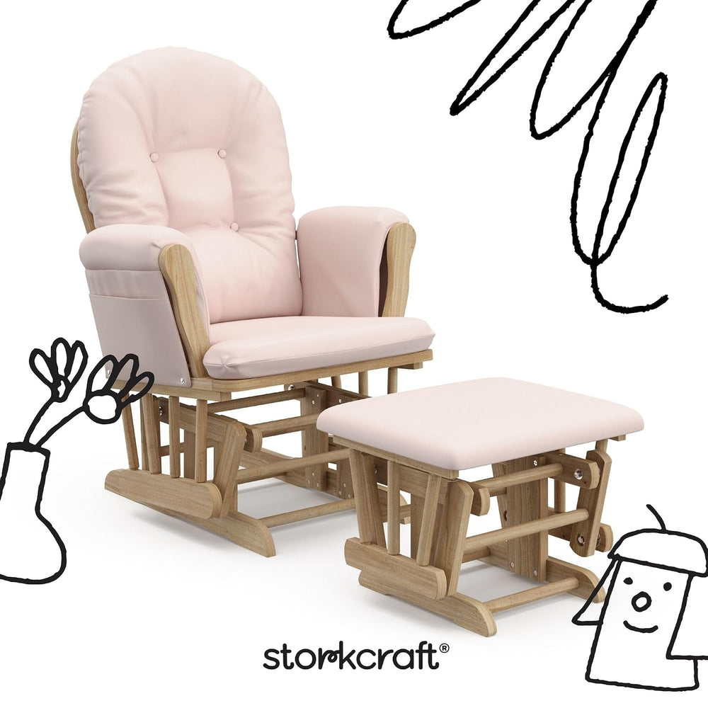 Storkcraft Premium Hoop Glider & Ottoman, Natural/Pink