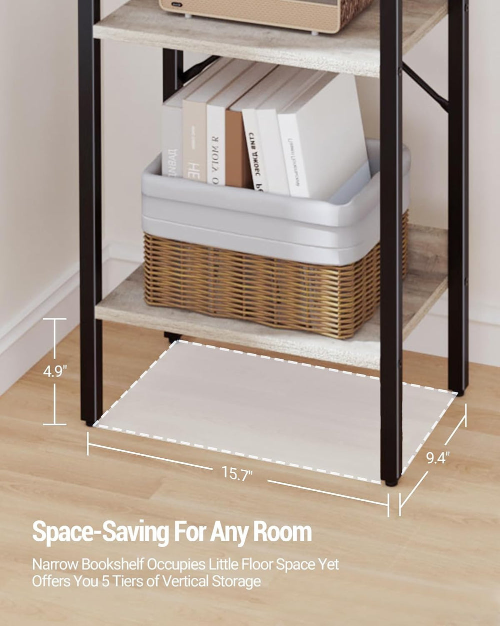 Hzuaneri Bookshelf, Book Shelf, Industrial Bookcase with 2 Hooks