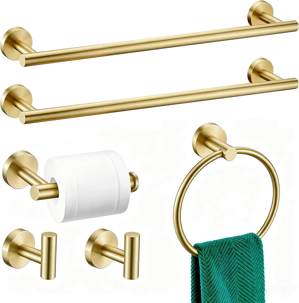 6 Pieces Brushed Gold Bathroom Hardware Accessories Set, SUS304 Stainless Ste...