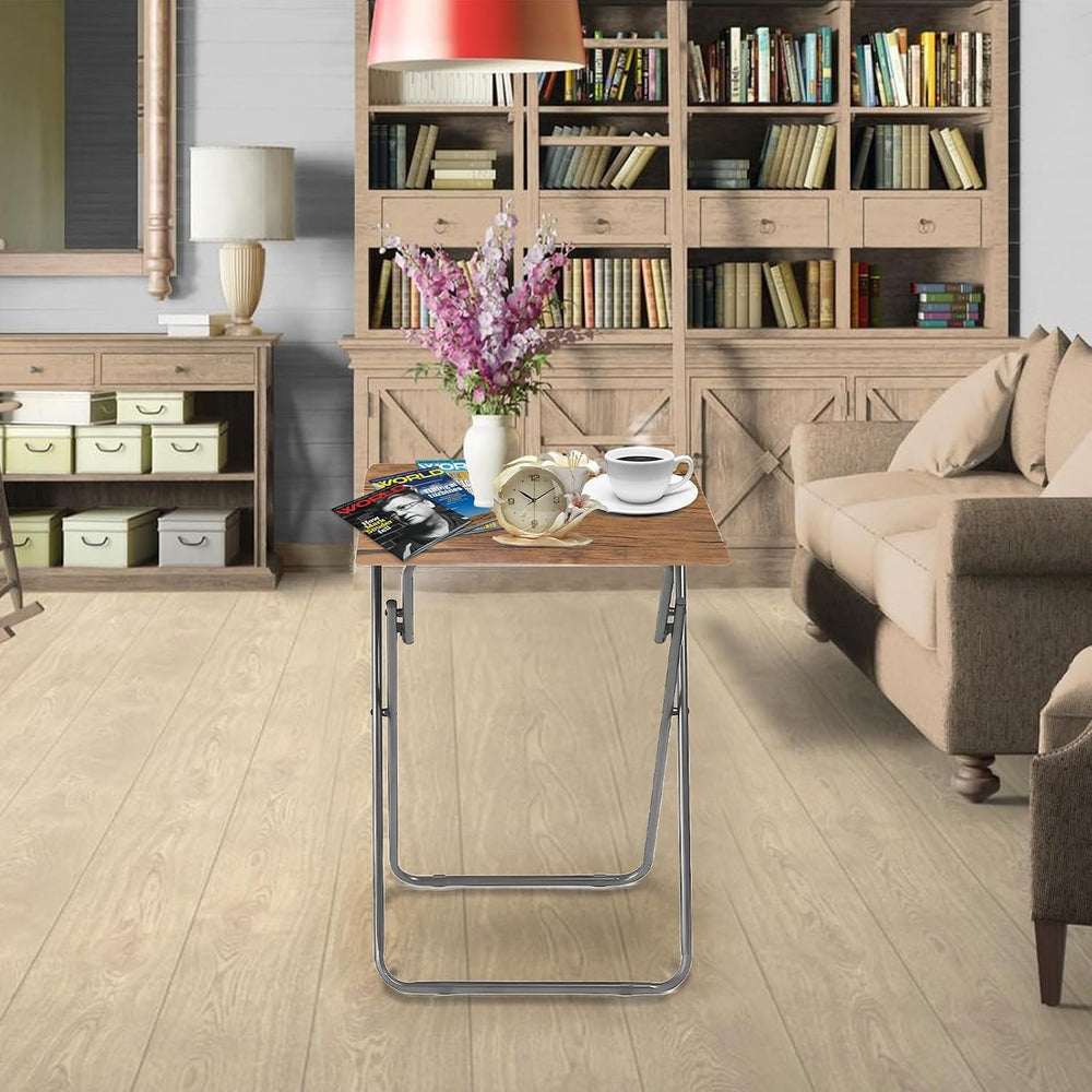 Folding TV Tray Table Set of 2, TV Dinner Table(Yellow Brown, 2PCS)