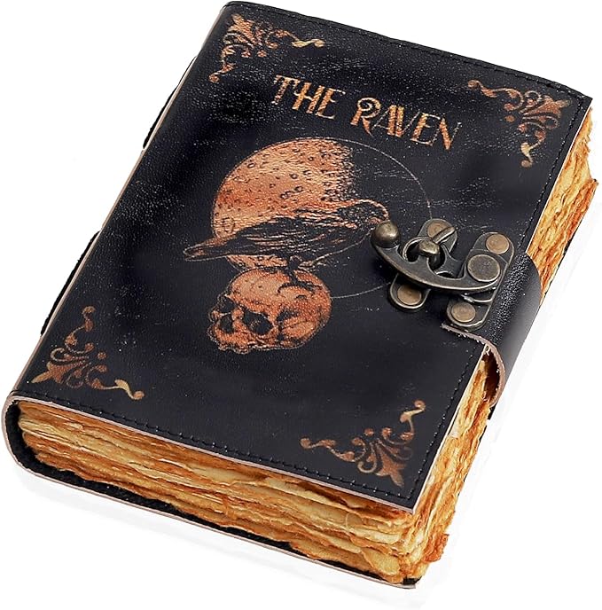 Leather Gothic Journal Magical Raven Skull Spiral Notebook Mystery Crow Journ...