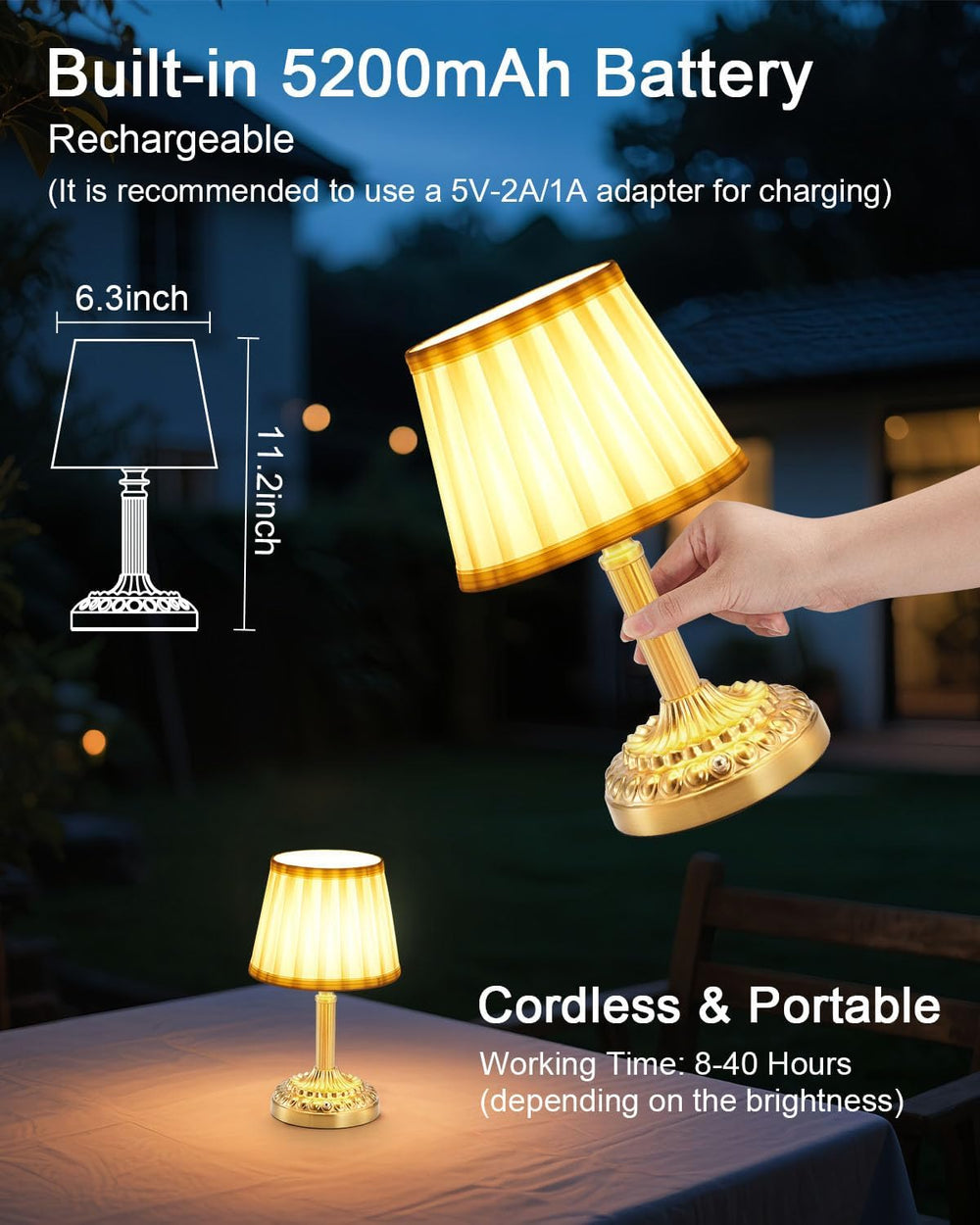 2 Pack Rechargeable Cordless Table Lamps for Restaurant Dining