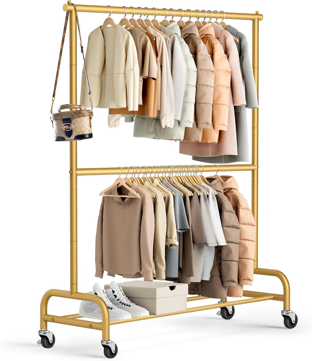 MISSLO Gold Clothing Racks for Hanging Clothes Heavy Duty Clothes Rack Double...