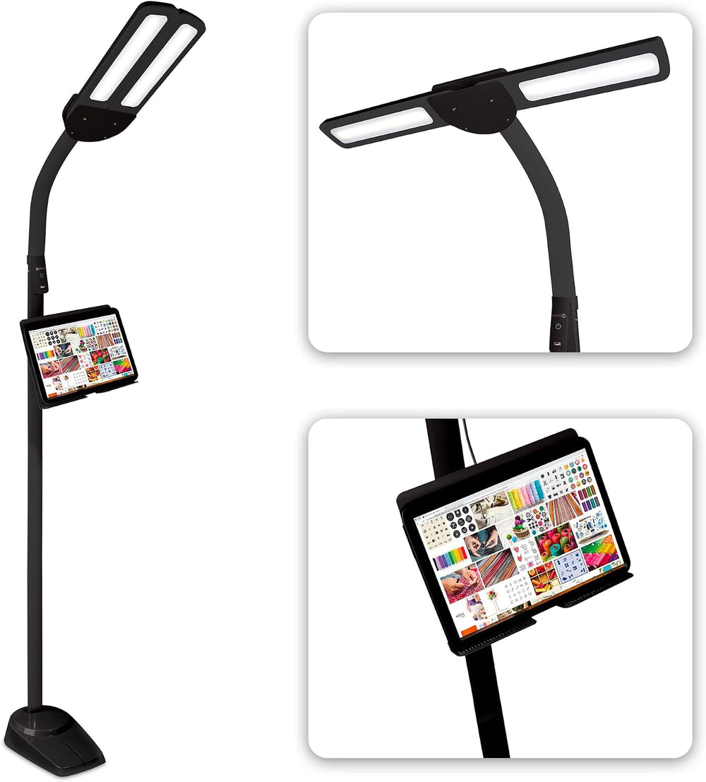 OttLite Dual Shade LED Floor Lamp with Adjustable Stand, Black