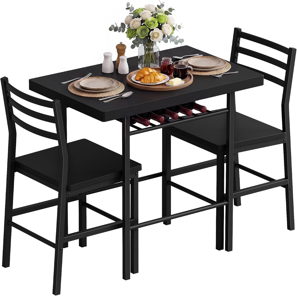 Furmax 3 Piece Kitchen & Dining Room Set, Dining Table Set for 2, Black