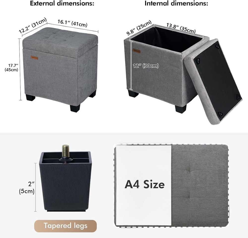 ABHENG Steel Frame Small Ottoman with Storage Footrest Light Gray UASND70G