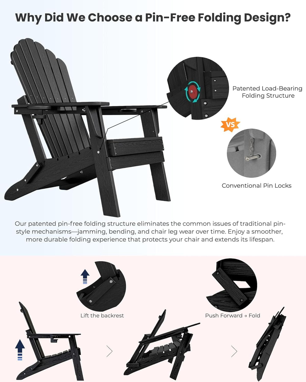 Adirondack Chair Set of 2 with 2 Cup Holders&Table, Coffee