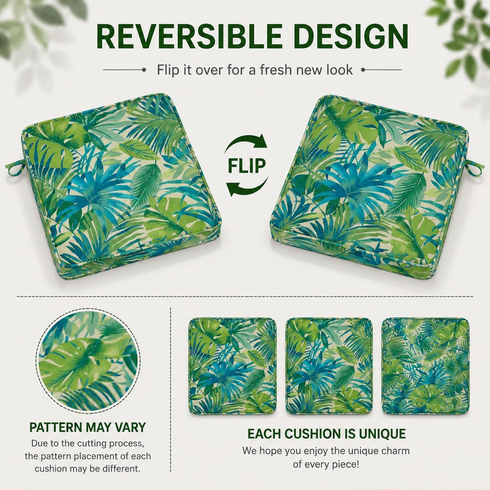 19x19x3 Inch Outdoor Square Corner Chair Cushions with Ties Set of 2, Water &...