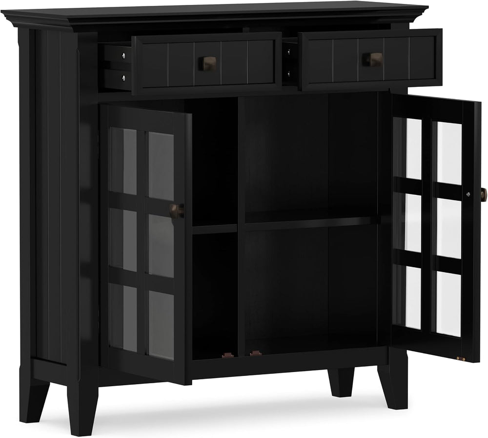 SIMPLIHOME Acadian 36" Wide Solid Wood Cabinet in Black