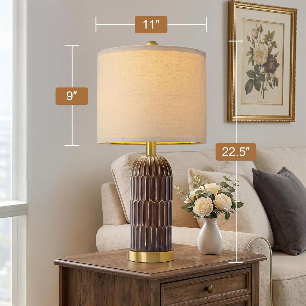 OYEARS 22.5" Bedside Table Lamps Set of 2, Farmhouse Table Lamp with USB...