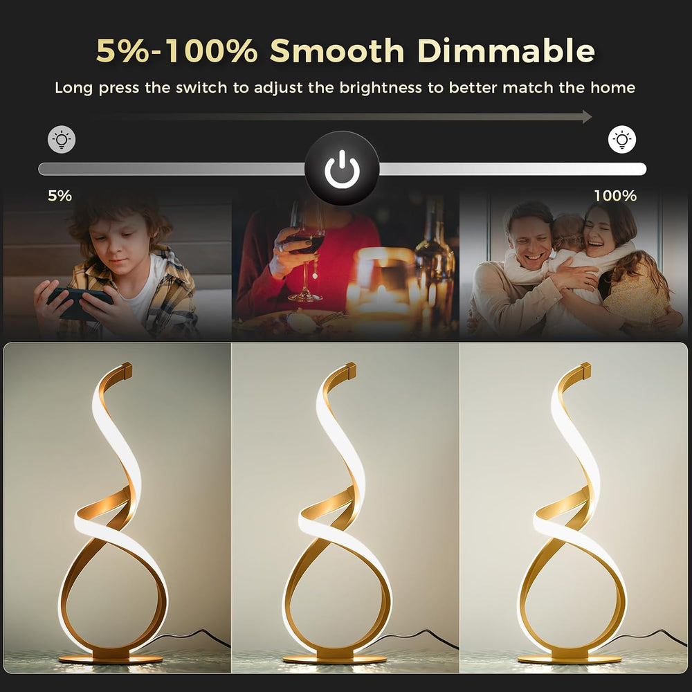 Unique Bedside Table Lamp, LED Touch Dimmable Spiral Desk Light