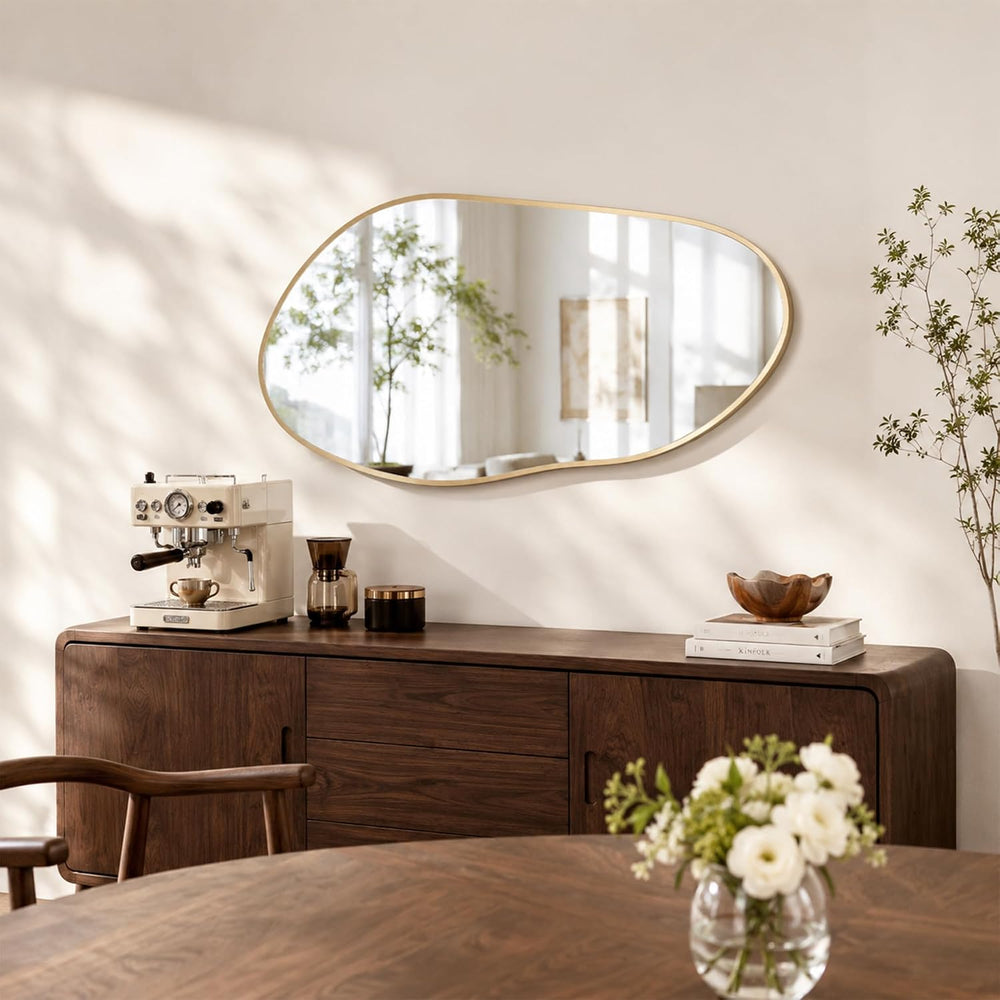 Matte Gold 32x16.5 Inch Asymmetrical Organic Oval Wall Mirror