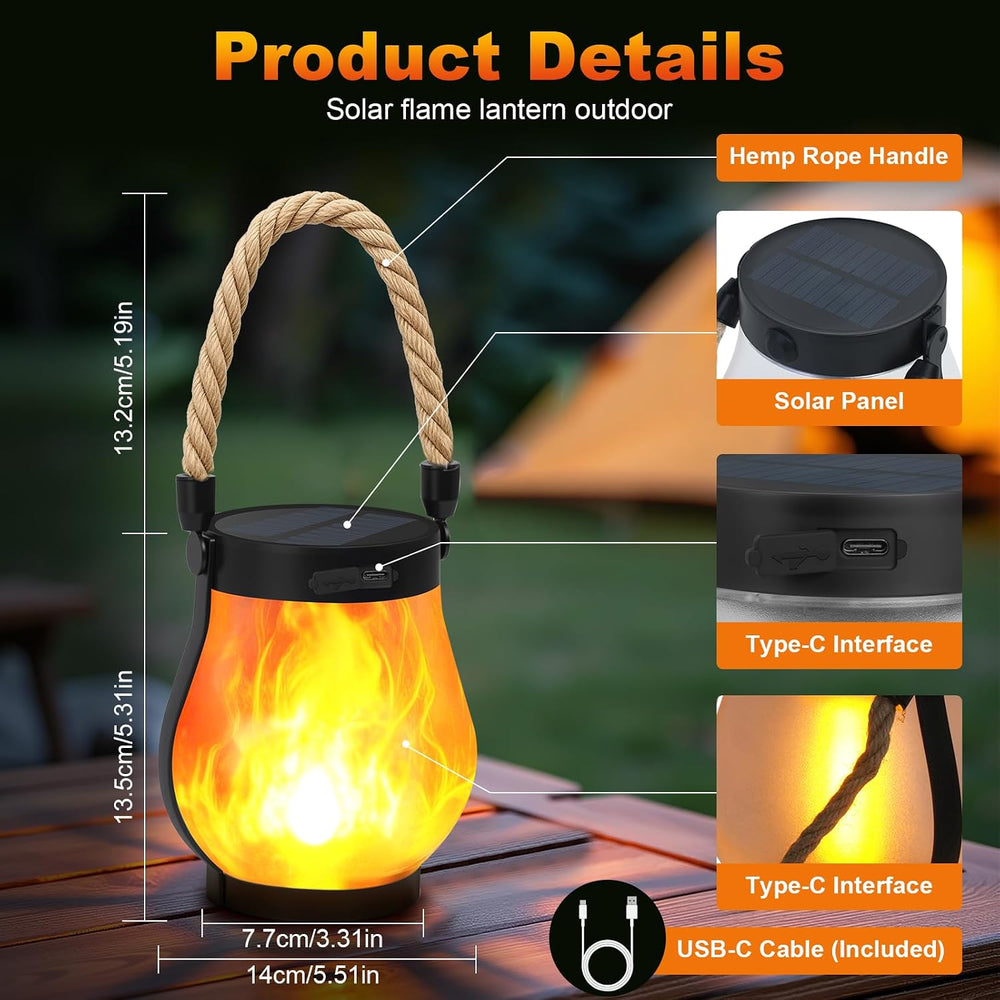 Solar Lanterns Outdoor 4-Pack with Ultra-Real Flame Lights, Dual Charging (US...