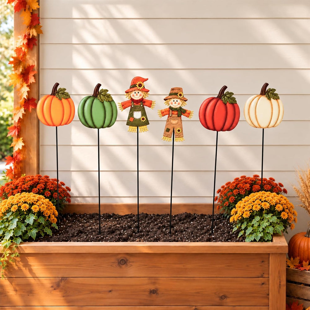 Fall Decorations Outdoor, 6 Pack Pumpkin and Scarecrow Garden Stakes, Thanksg...