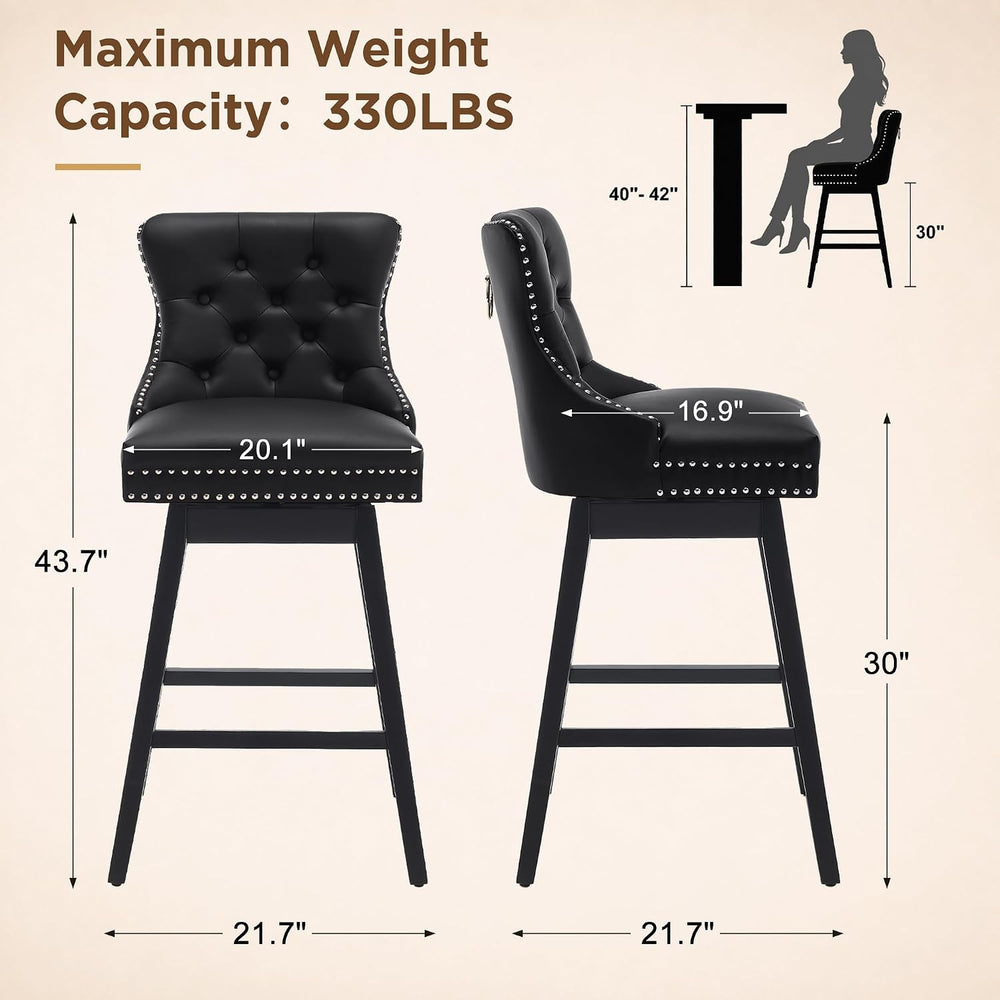 Black Swivel Bar Stools Set of 2, 30 Inch Counter Height Chairs