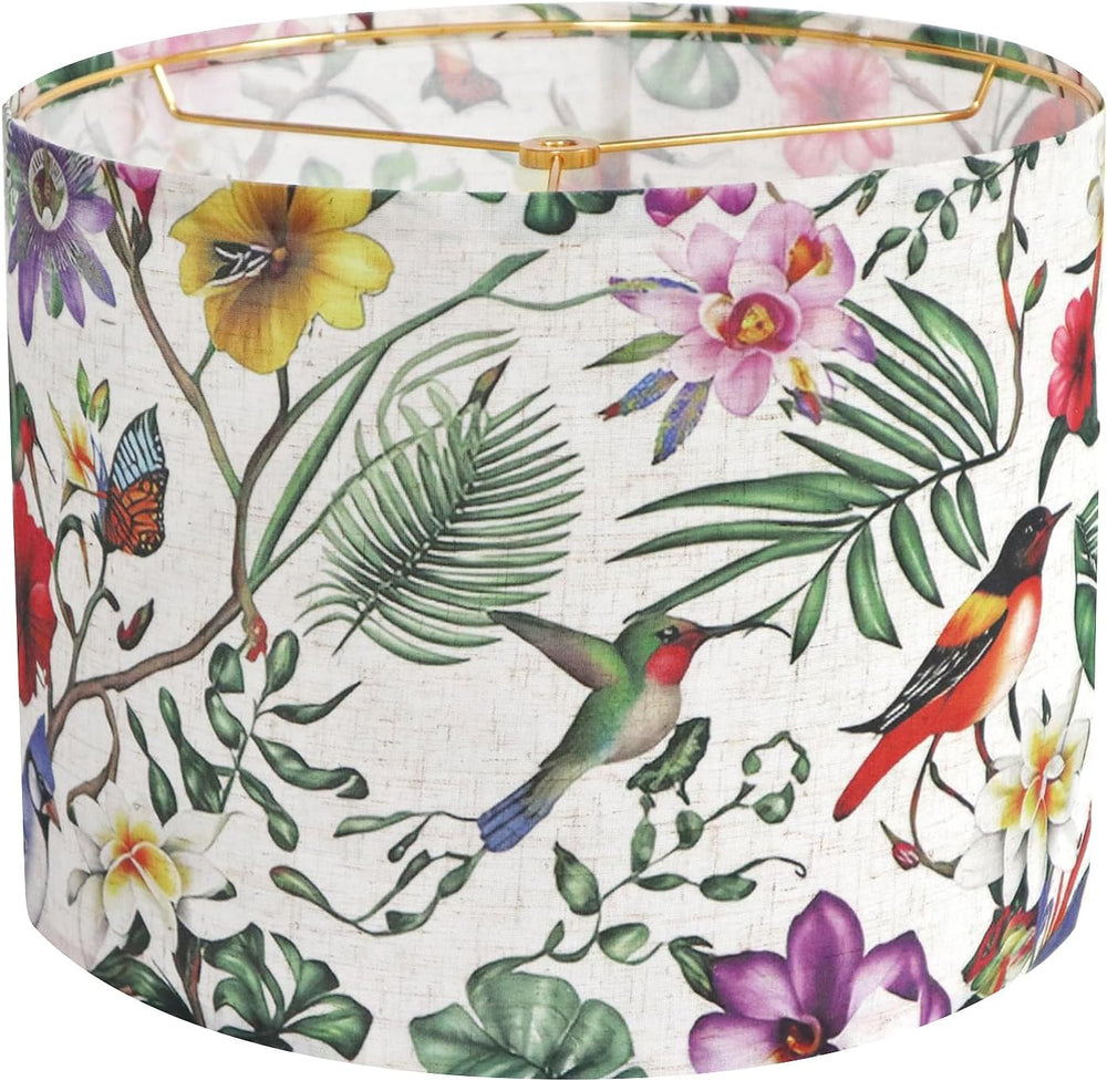 Drum Lampshades, Print Floral Linen Lamp Shade with Golden Frame