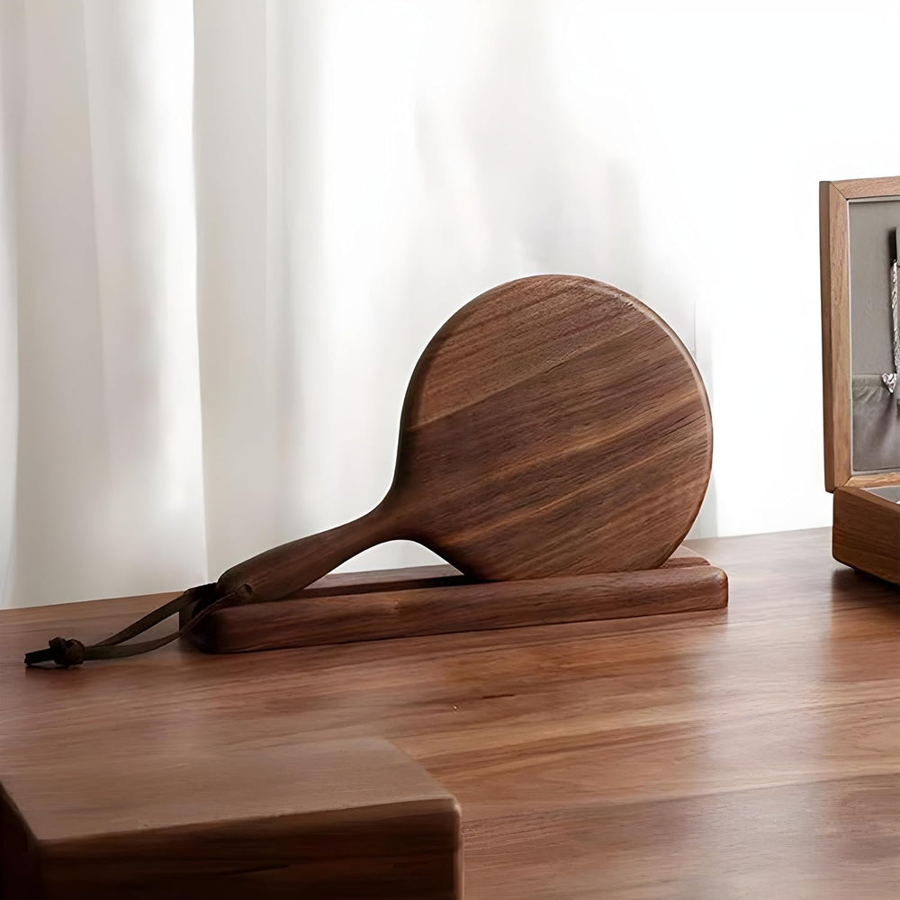 Solid Black Walnut Hand Mirrors, Wooden Handheld Mirrors with Stand, Makeup