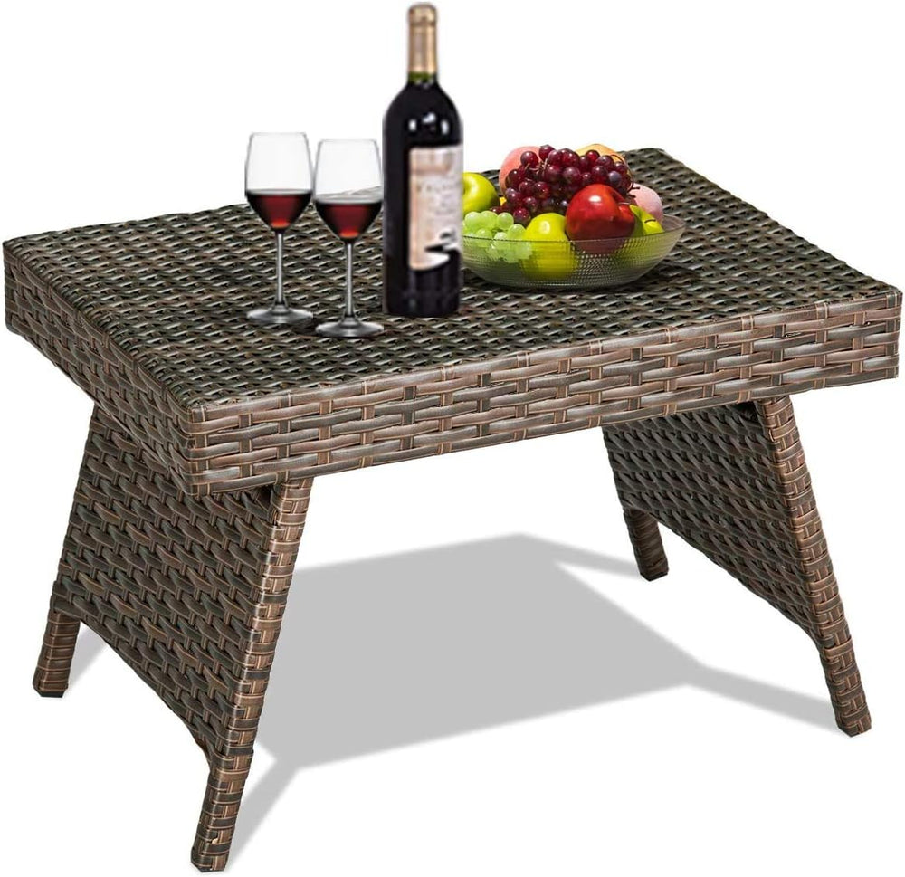 GOFLAME Wicker Table Patio Outdoor Poolside Garden Lawn Bistro Foldable Porta...