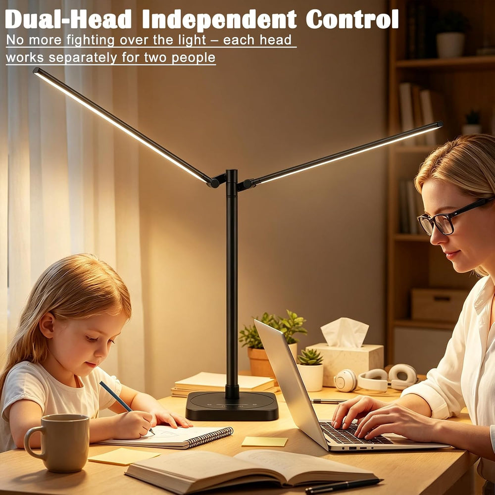BOHON Desk Lamp for Home Office Dual Head 24W Swing Arm Task Lamp Black