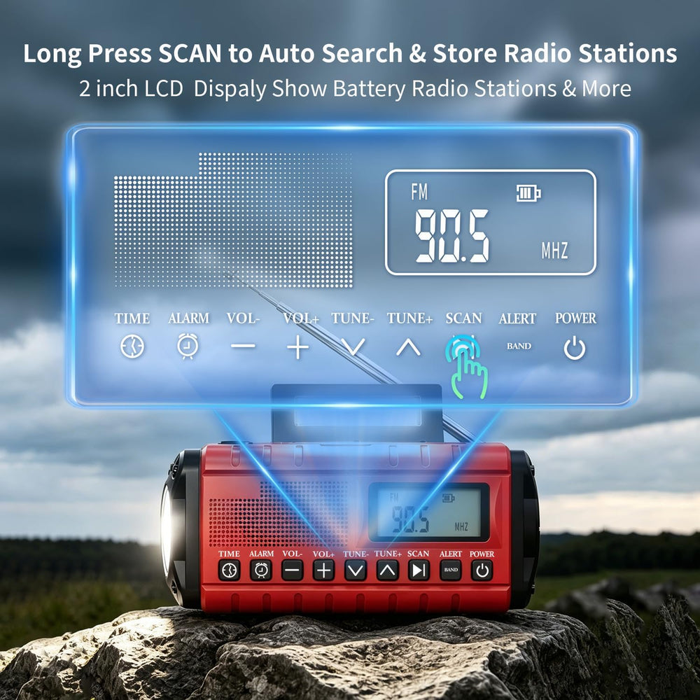 10000mAh/37000mWh Emergency Radio-Weather Radio Portable AM FM Auto Scan