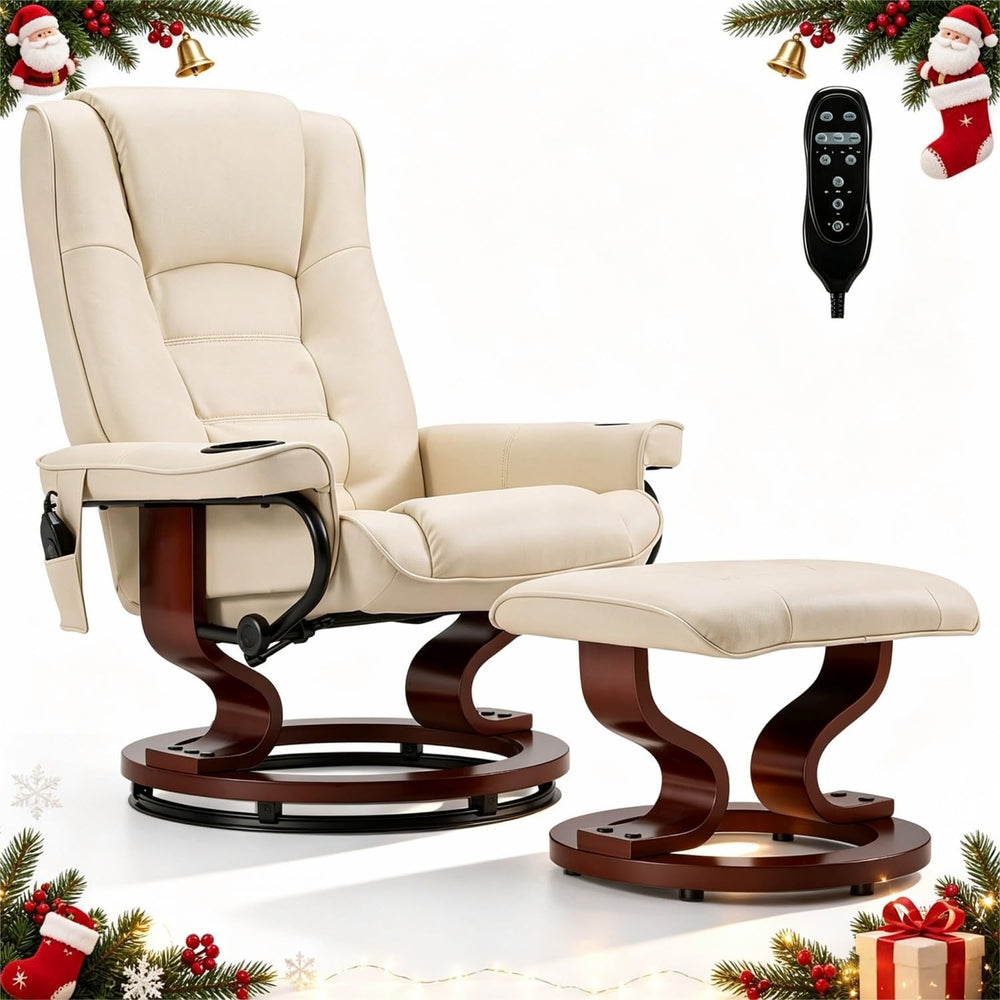 AVAWING Reclining Chair with Vibration Massage Faux Leather Recliner with Ott...
