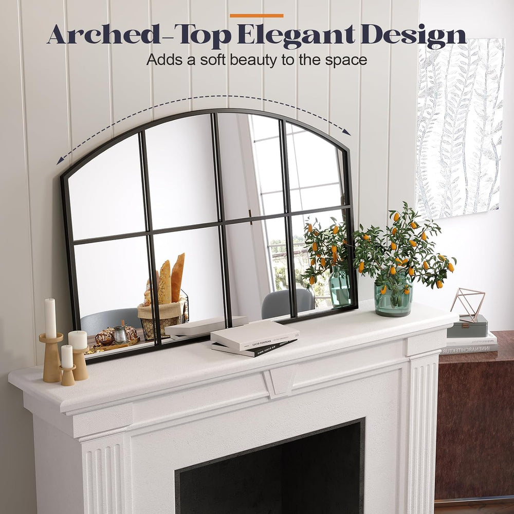 Black Arched Window Pane Mirror, 42" x 28" Grid Wall Mirror