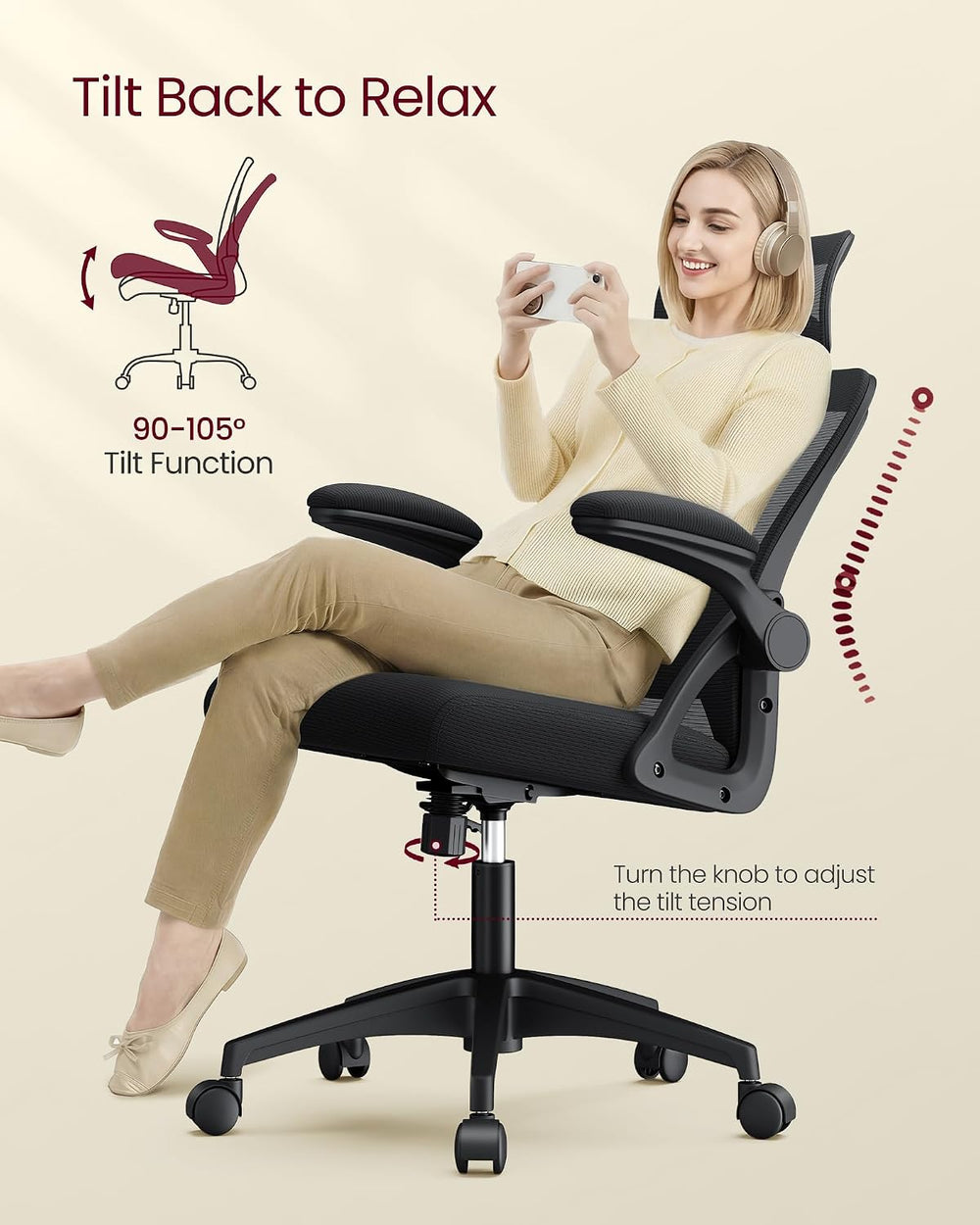 SONGMICS Ergonomic Mesh Office Chair with Adjustable Lumbar Support