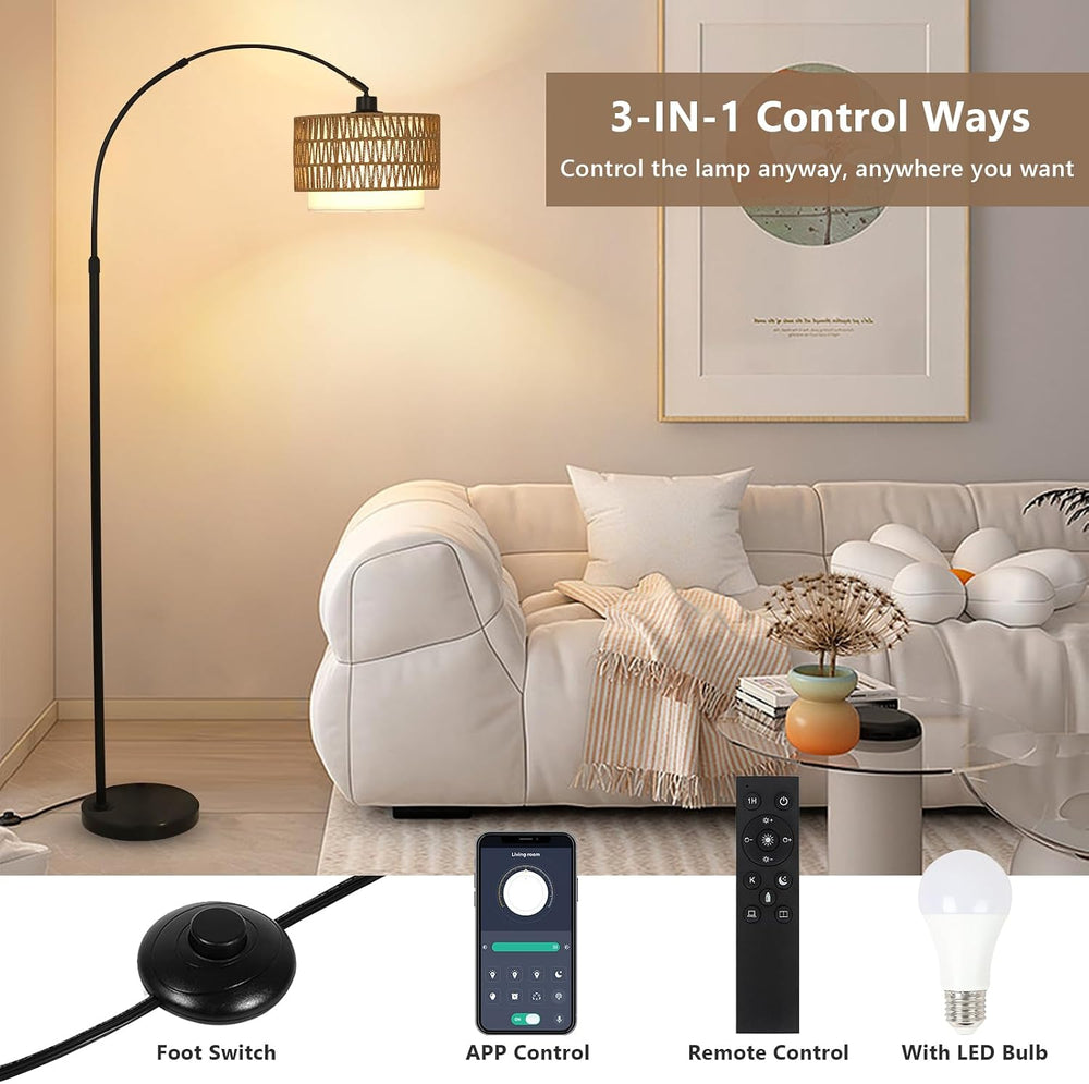 eyassi Arc Floor Lamp with Remote, Modern LED Floor Lamp with Dimmable Bulb, ...