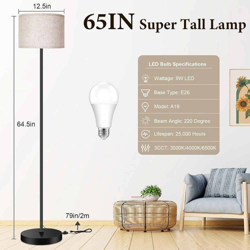 TOBUSA Floor Lamp for Living Room, Modern Standing Lamp with Drum Shade