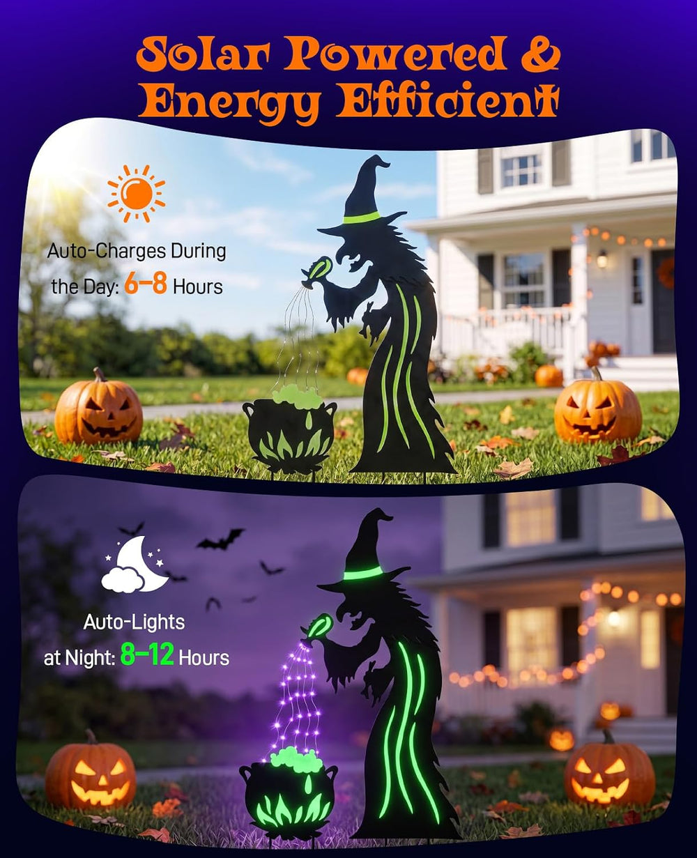 Lewondr 2 Pack Metal Witch Halloween Decorations Outdoor