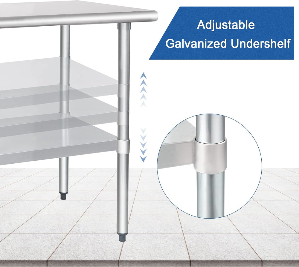 HARDURA Stainless Steel Table with Undershelf and Galvanized Legs NSF Heavy D...