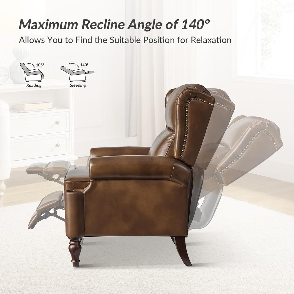 HULALA HOME Genuine Leather Recliner Chair for Living Room, Classic Nailhead ...