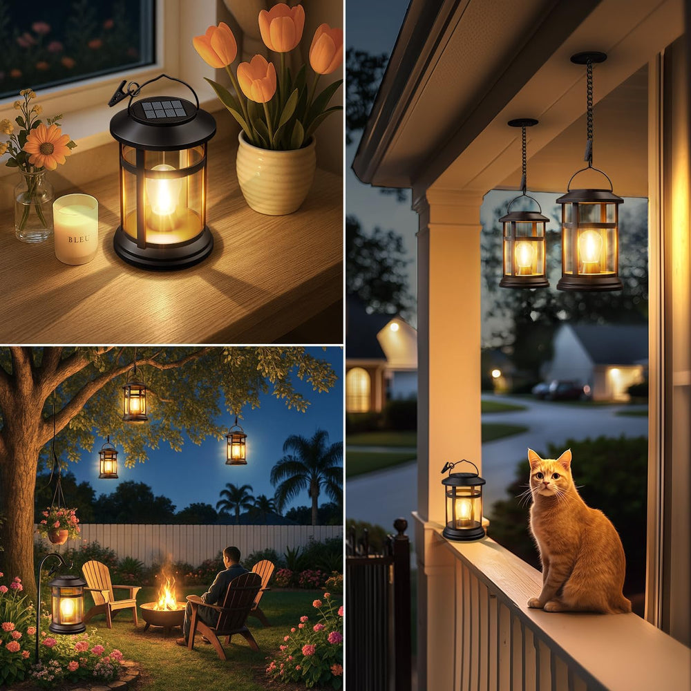 Solar Lanterns Outdoor Waterproof: 4 Pack Hanging Solar Lights for Patio