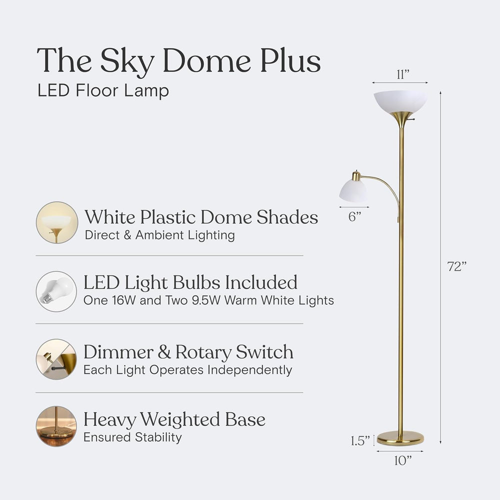 Brightech Sky Dome Plus LED Floor lamp, Torchiere Super Bright Floor Lamp wit...