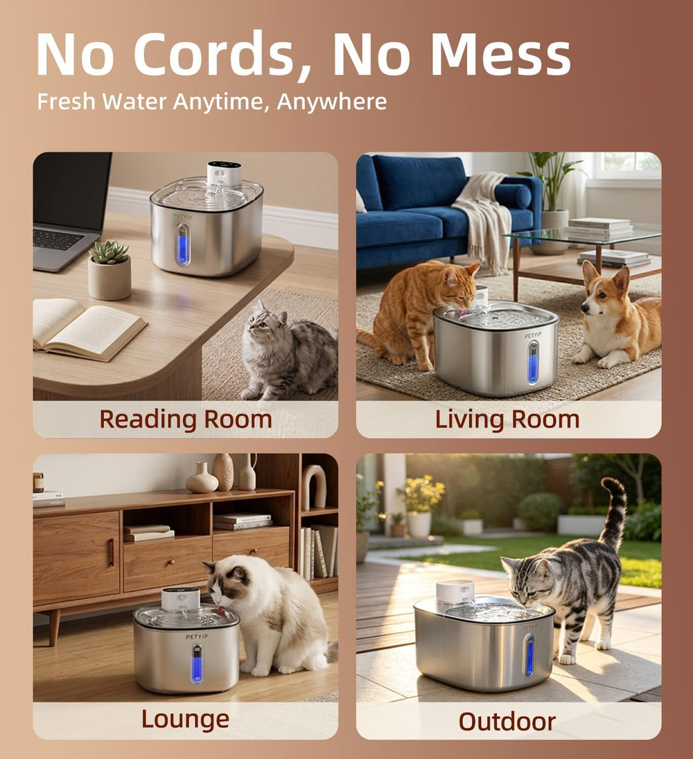 Wireless Cat Water Fountain Stainless Steel,135fl-oz/4L Battery Operated Auto...