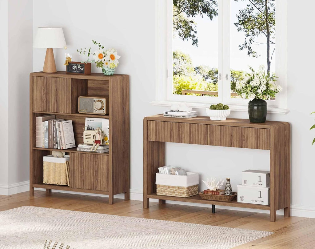 FATORRI Console Sofa Table for Entryway, Wood Foyer Tables for Living Room, Farmhouse Couch Table behinde Sofa with 2 Drawers for Hallway Storage (47.2 inch, Walnut)