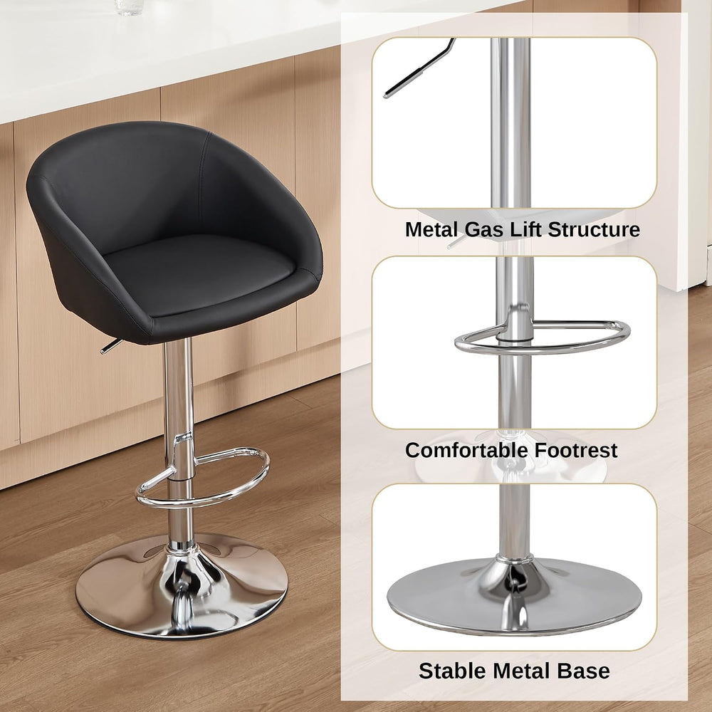 PU Leather Bar Stools Set of 2, Modern Swivel Barstools for Kitchen,Black