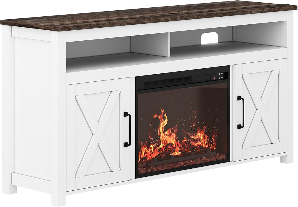 BELLEZE Corin 58" TV Stand with 23" Electric Fireplace - White