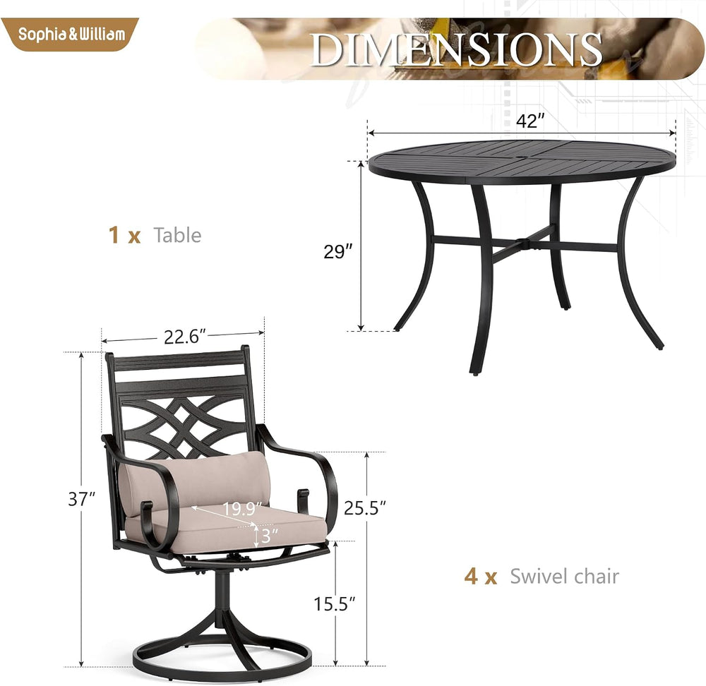 Sophia & William Patio Dining Set, Steel, Swivel Chairs, E-Coated