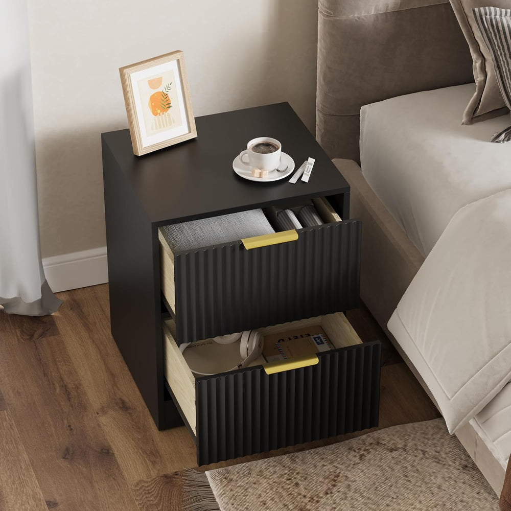 3-Piece Modern Bedroom Furniture Set, Black丨6-Drawer Dresser & 2-Drawer N...